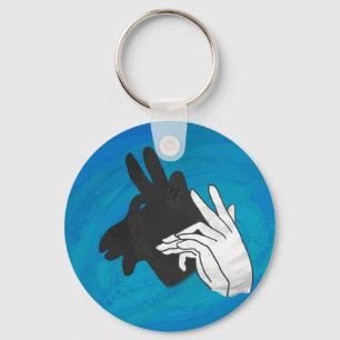 Hand Silhouette Billy Goat Blue Key Ring