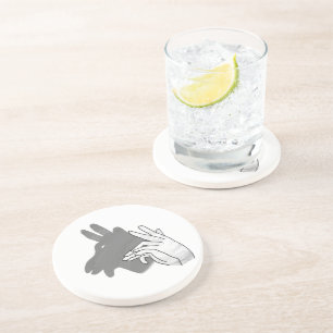 Hand Silhouette Billy Goat Grey Coaster