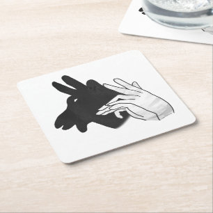 Hand Silhouette Billy Goat Grey Square Paper Coaster