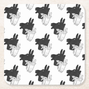 Hand Silhouette Billy Goat Grey Square Paper Coaster