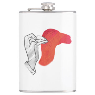 Hand Silhouette Camel Red Hip Flask