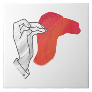 Hand Silhouette Camel Red Tile
