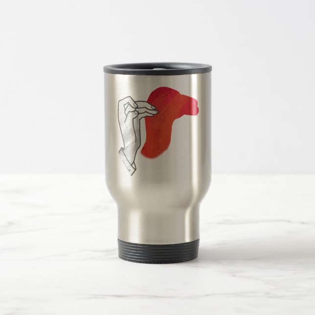 Hand Silhouette Camel Red Travel Mug (Center)