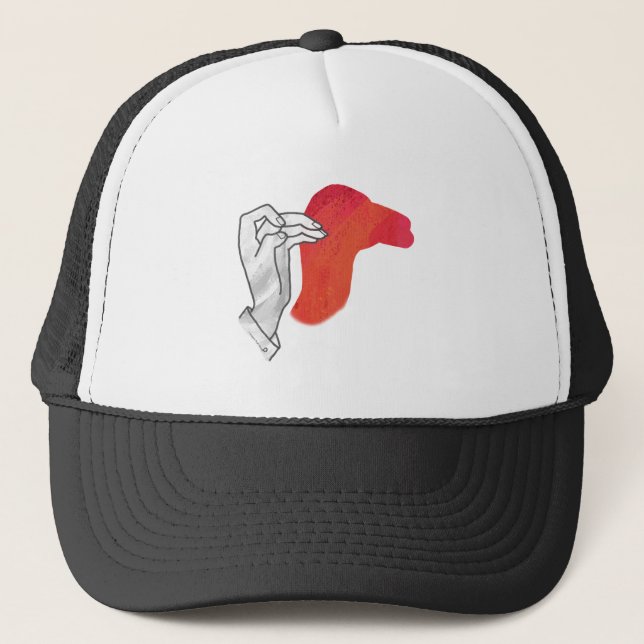 Hand Silhouette Camel Red Trucker Hat (Front)