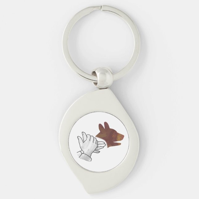 Hand Silhouette Dog Brown Key Ring (Front)