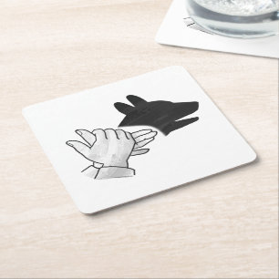 Hand Silhouette Dog Square Paper Coaster