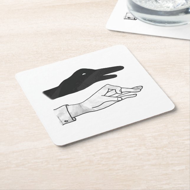 Hand Silhouette Duck Square Paper Coaster (Angled)