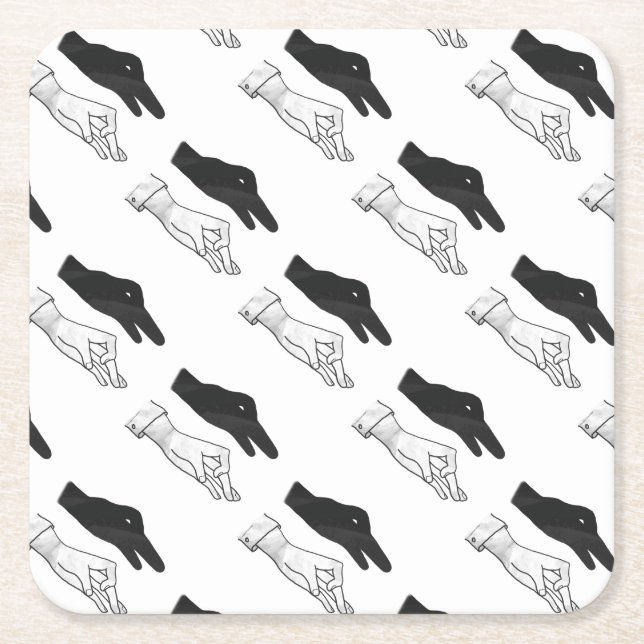 Hand Silhouette Duck Square Paper Coaster (Front)