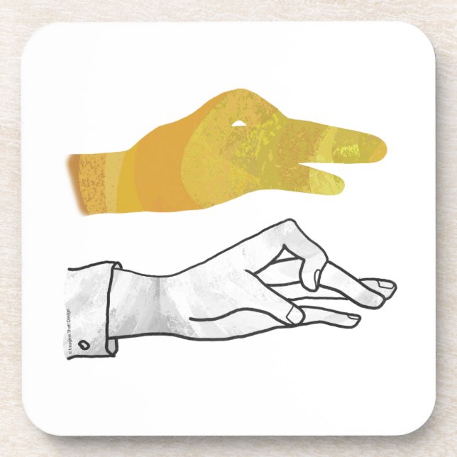 Hand Silhouette Duck Yellow Coaster (Front)