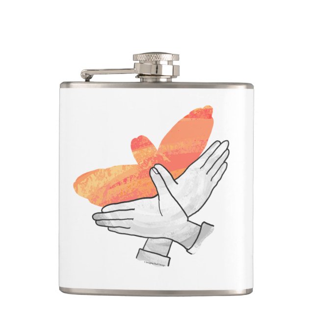 Hand Silhouette Eagle Orange Hip Flask (Front)