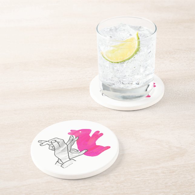 Hand Silhouette Rabbit Pink Coaster (Side)