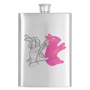 Hand Silhouette Rabbit Pink Hip Flask