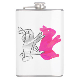 Hand Silhouette Rabbit Pink Hip Flask