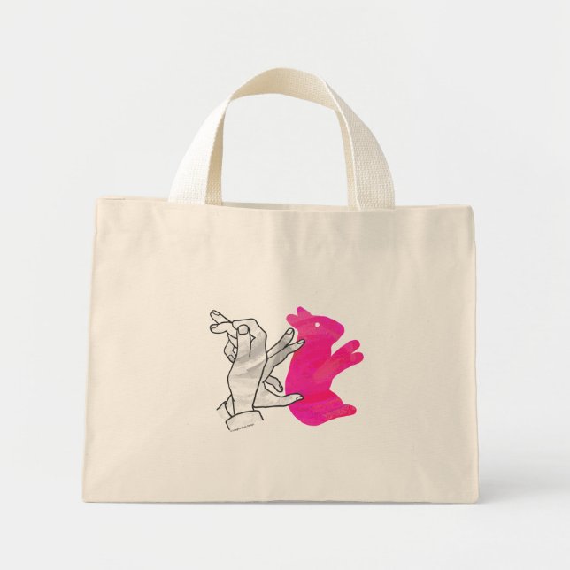 Hand Silhouette Rabbit Pink Mini Tote Bag (Front)