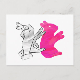 Hand Silhouette Rabbit Pink Postcard