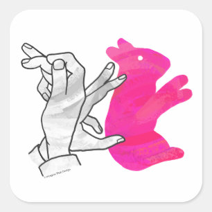 Hand Silhouette Rabbit Pink Square Sticker