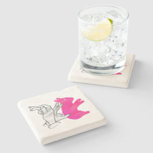Hand Silhouette Rabbit Pink Stone Coaster