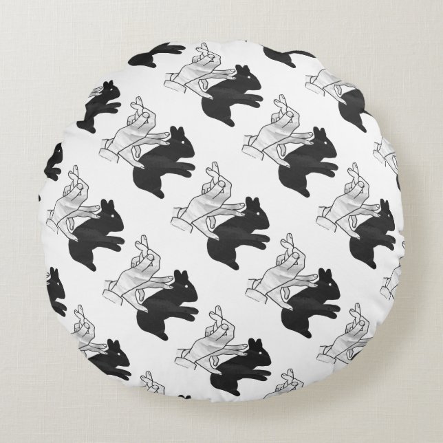 Hand Silhouette Rabbit Round Cushion (Front)
