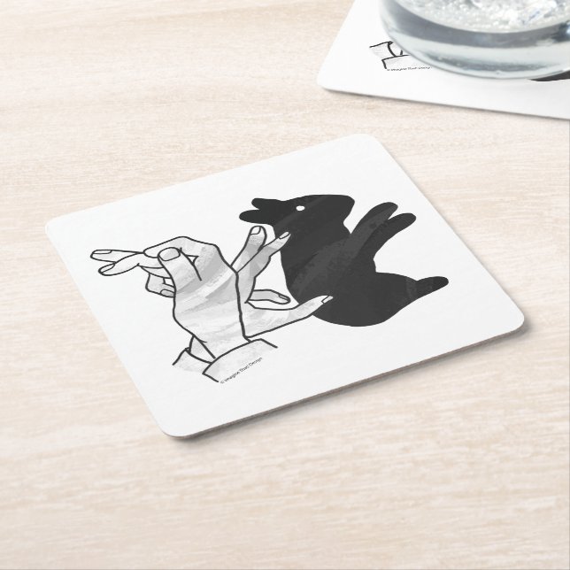Hand Silhouette Rabbit Square Paper Coaster (Angled)