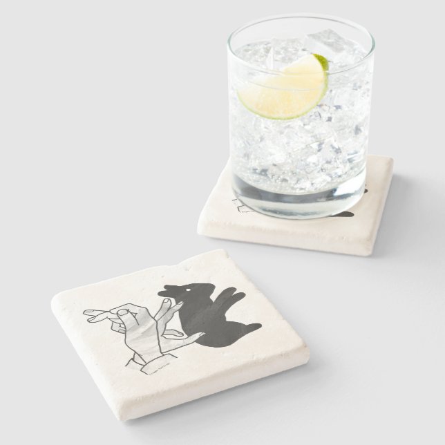 Hand Silhouette Rabbit Stone Coaster (Side)