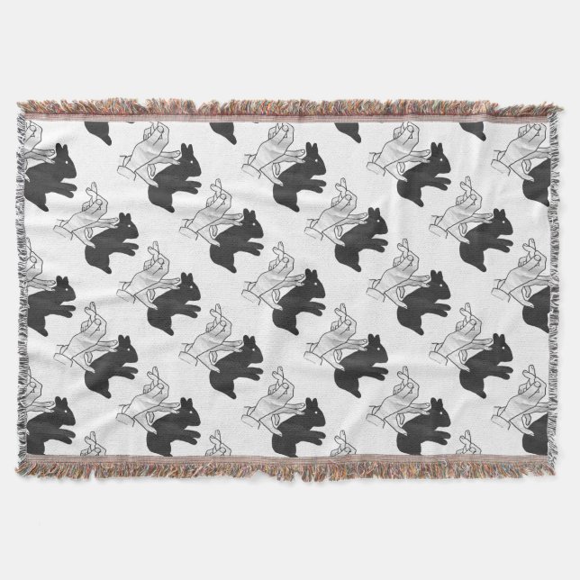 Hand Silhouette Rabbit Throw Blanket (Front)