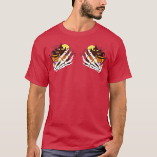 Hand Skeleton Pumpkin House Haunted Witch Hallowee T-Shirt
