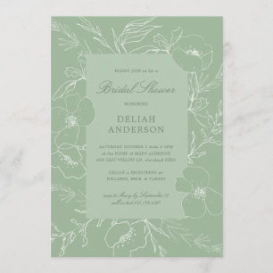 Hand Sketch Peony Sage Green Floral Bridal Shower Invitation