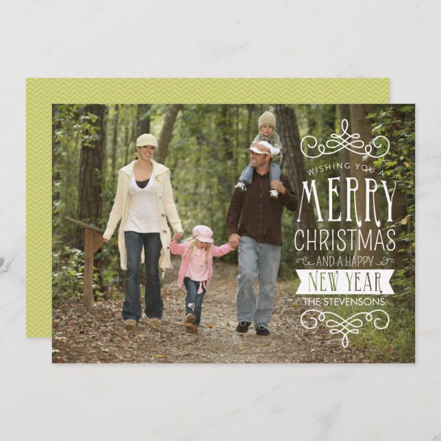 Hand Sketched Banner Holiday Photo Greeting Card (Front/Back)