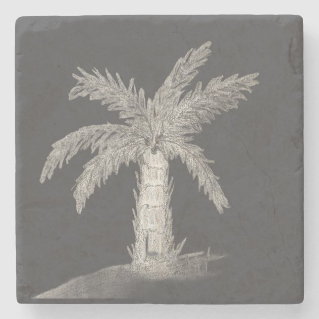 Hand sketched bottle palm tree with fronds stone coaster (Front)