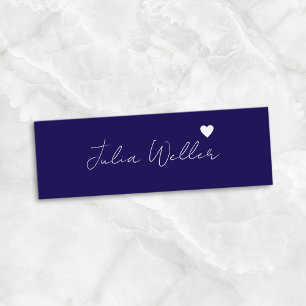 Hand Sketched Name with Heart Blue Mini Business Card
