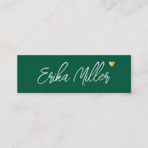 Hand Sketched Name with Heart hunter-green Mini Business Card