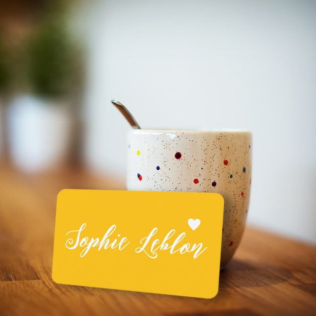 Hand Sketched Name with Heart Yellow-Orange Business Card (Creator Uploaded)