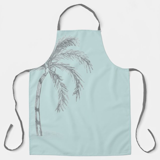 Hand sketched Palm tree with fronds blackand white Apron (Front)