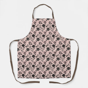 Hand Sketched Roses In Black On A Faded Pink Apron