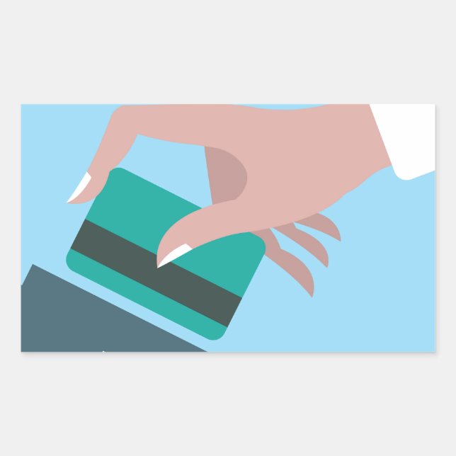 Hand swiping credit card rectangular sticker (Front)