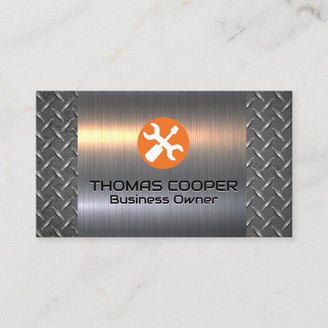 Hand Tools | Metallic Brushed | Steel Plated  Business Card (Front)