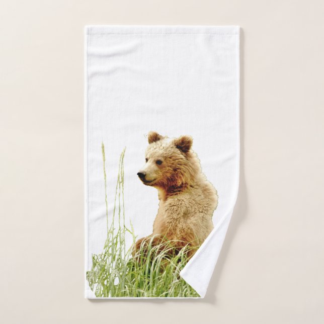 Hand towel w/ grizzly bear  cub (Hand Towel)