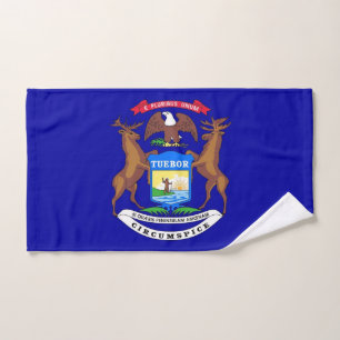 Hand Towel with Flag of Michigan State, USA