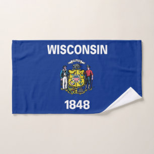 Hand Towel with Flag of Wisconsin State, USA