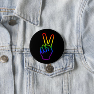 Hand Victory Sign LGBT Rainbow Flag Colours Pride 7.5 Cm Round Badge