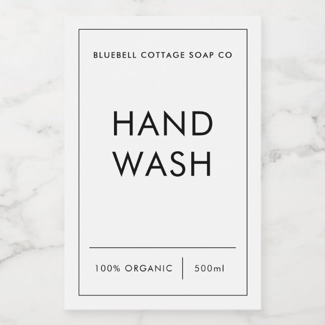 Hand Wash Label with Border Minimal Product Label (Single Label)
