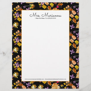 Hand Watercolor Bee Art Botanical Floral Pattern Custom Letterhead