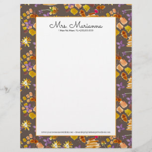 Hand Watercolor Bee Art Botanical Floral Pattern Custom Letterhead