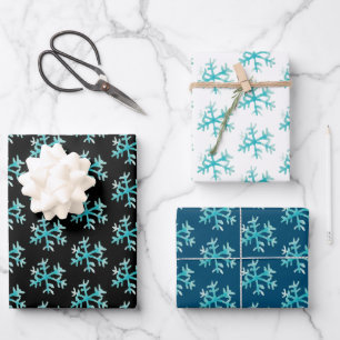 Hand Watercolor Blue Snowflakes Christmas Wrapping Paper Sheet
