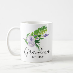 Hand Watercolor Floral Mum Grandma Purple Coffee Mug