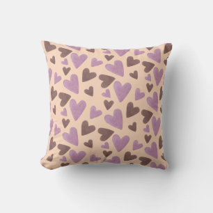Hand Watercolor Hearts Chocolate Pink Cushion