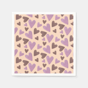 Hand Watercolor Hearts Chocolate Pink     Napkin