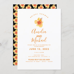 Hand Watercolor Hibiscus Orange Bridal Shower Invitation