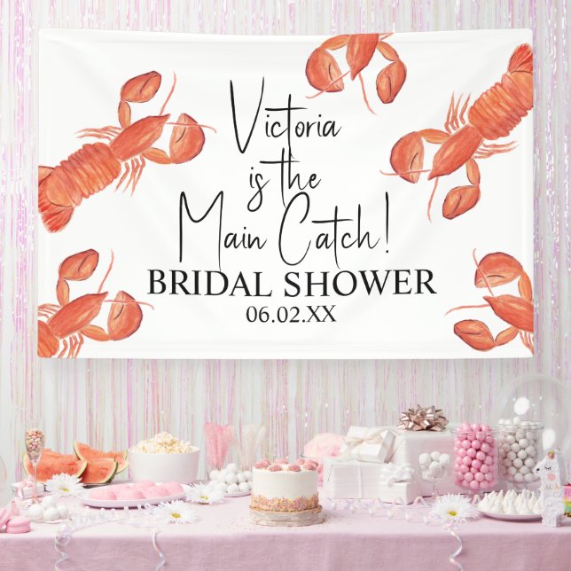 Hand Watercolor Lobsters Main Catch Bridal Shower Banner (Party)