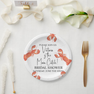 Hand Watercolor Lobsters Main Catch Bridal Shower Paper Plate